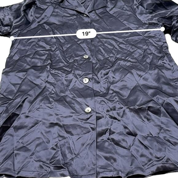 Vintage Y2K 100% Silk Navy Blue Long Sleeve Button Down Shirt Size S - Picture 8 of 9